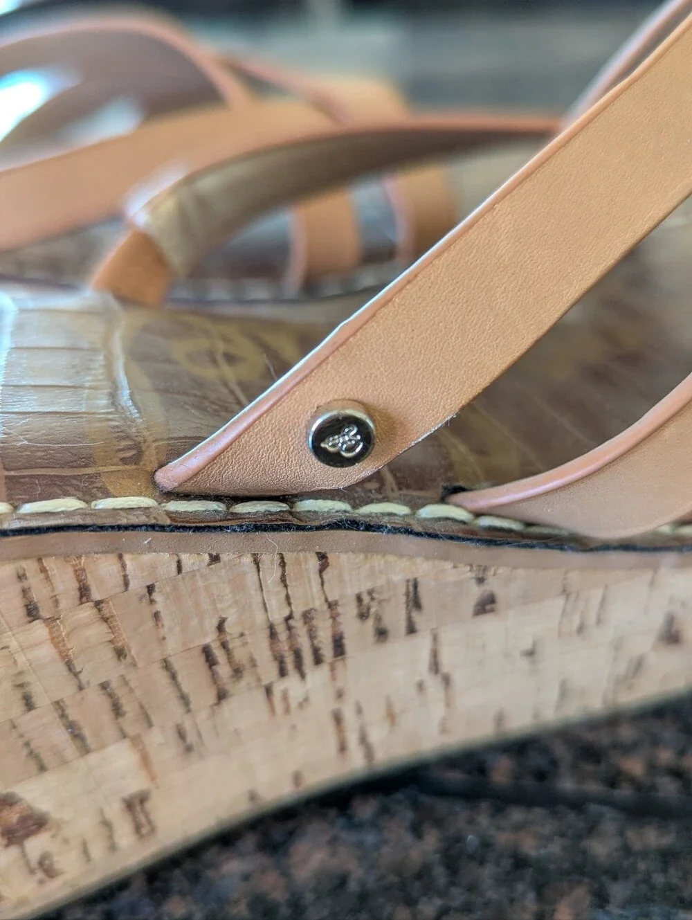 Sam Edelman Leather Stappy Sandal With Cork Wedge